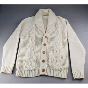 Gimbels Sweater Men XL Acrylic cable knit shawl collar cardigan Fisherman Dad